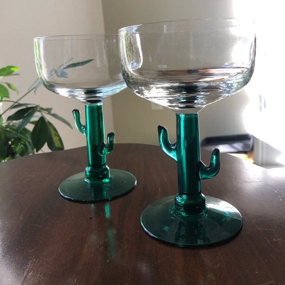 PAIR Cactus MARGARITA Glasses.  Perfect!  Cool stems - Picture 4 of 8